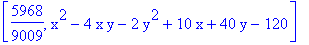 [5968/9009, x^2-4*x*y-2*y^2+10*x+40*y-120]